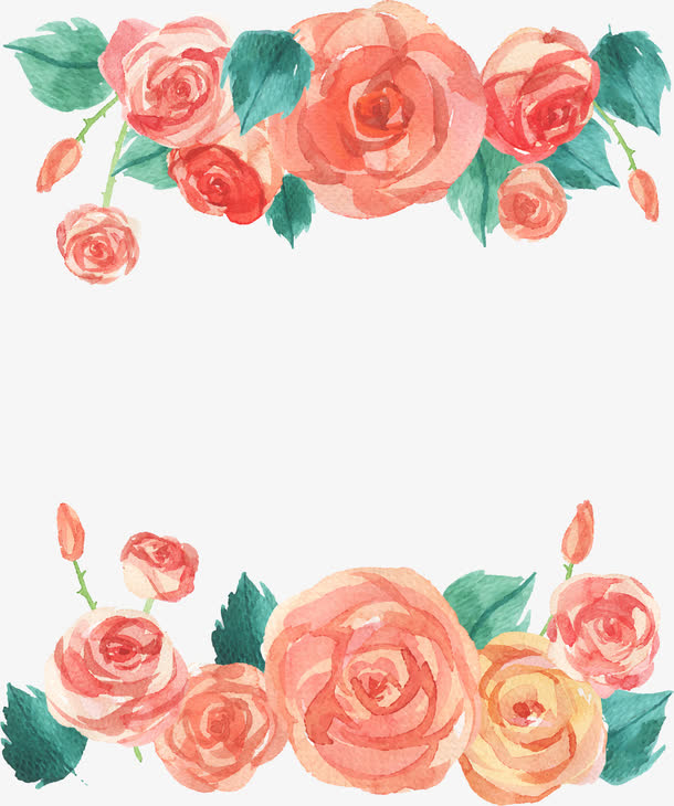 水彩手绘玫瑰边框