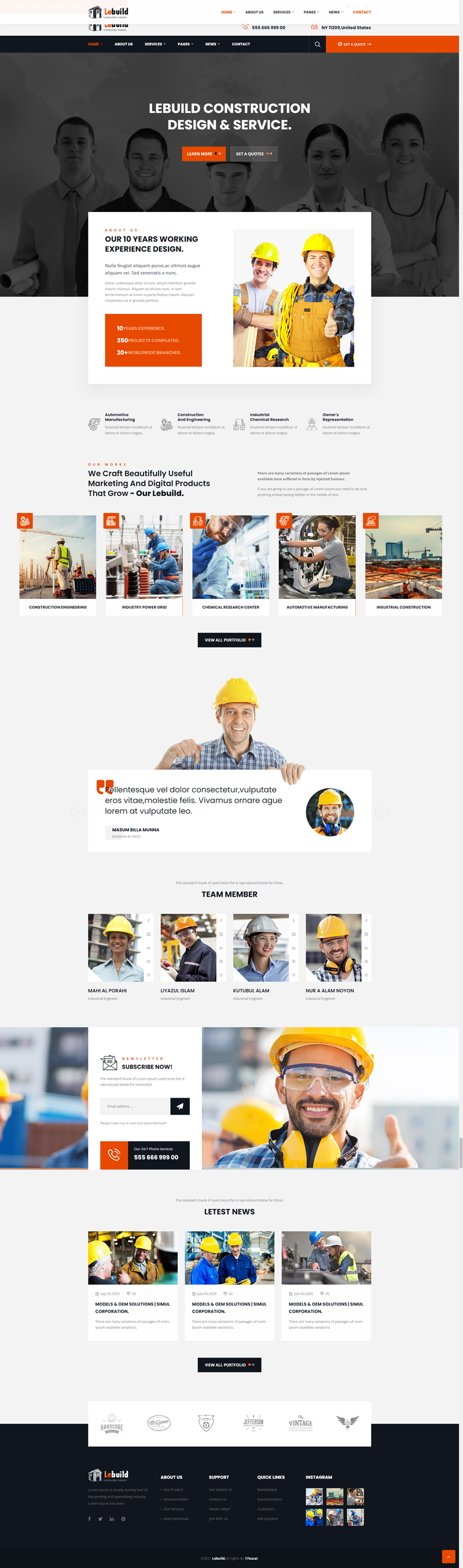 建筑公司网页设计，橙色建筑企业网站网页下载