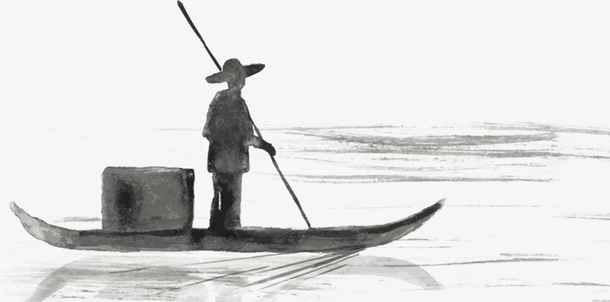 手绘划船渔翁