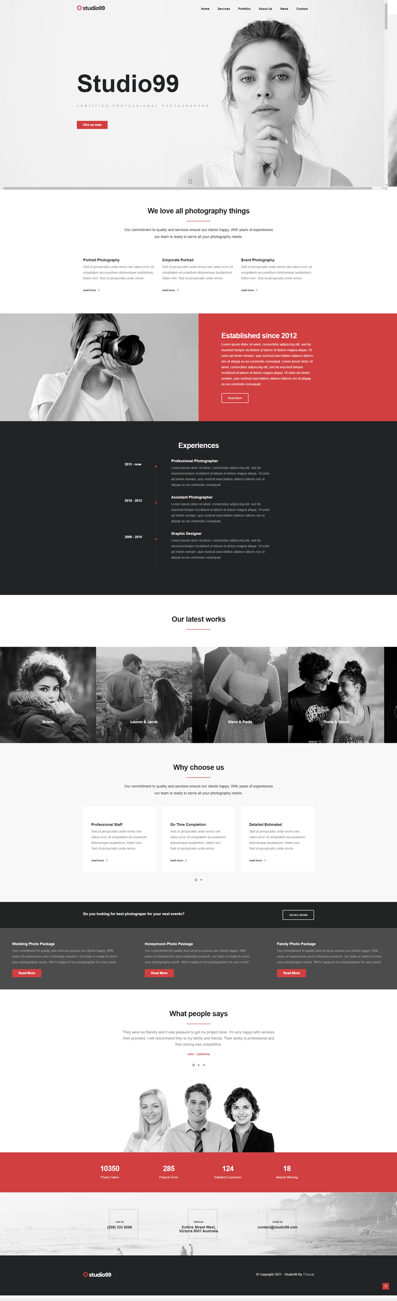 HTML5摄影网站代码，工作室展示型网页设计模板