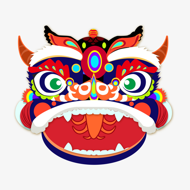 中国风国潮舞狮狮子头卡通装饰元素