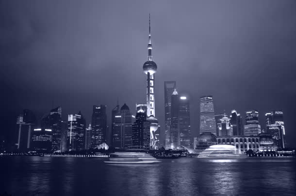 上海夜景城市上空