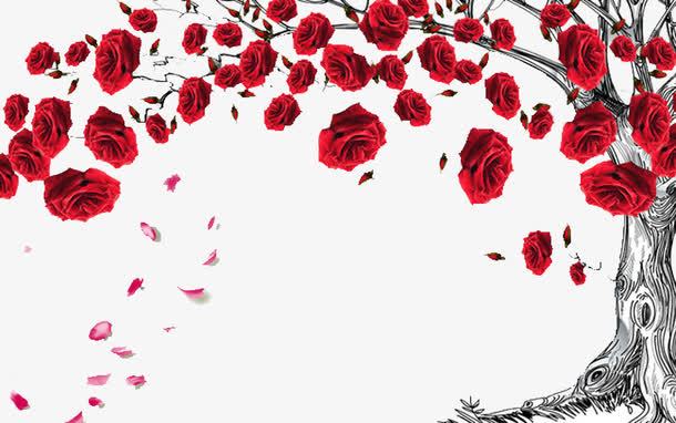 红色玫瑰树落花装饰边框