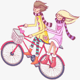 卡通情侣骑单车情人节
