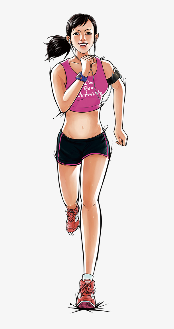手绘人物插画运动跑步健身的女孩