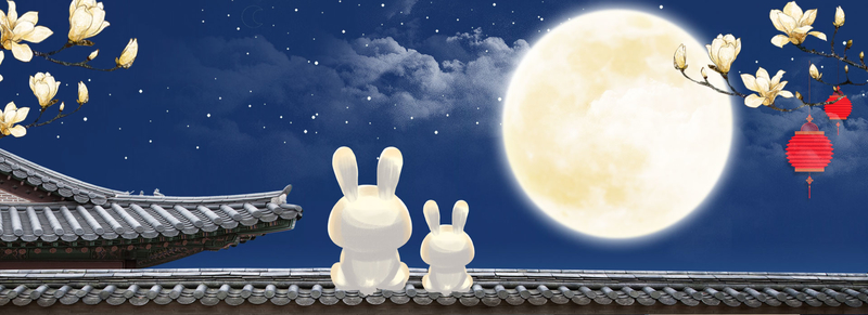 中秋节夜色月亮玉兔背景