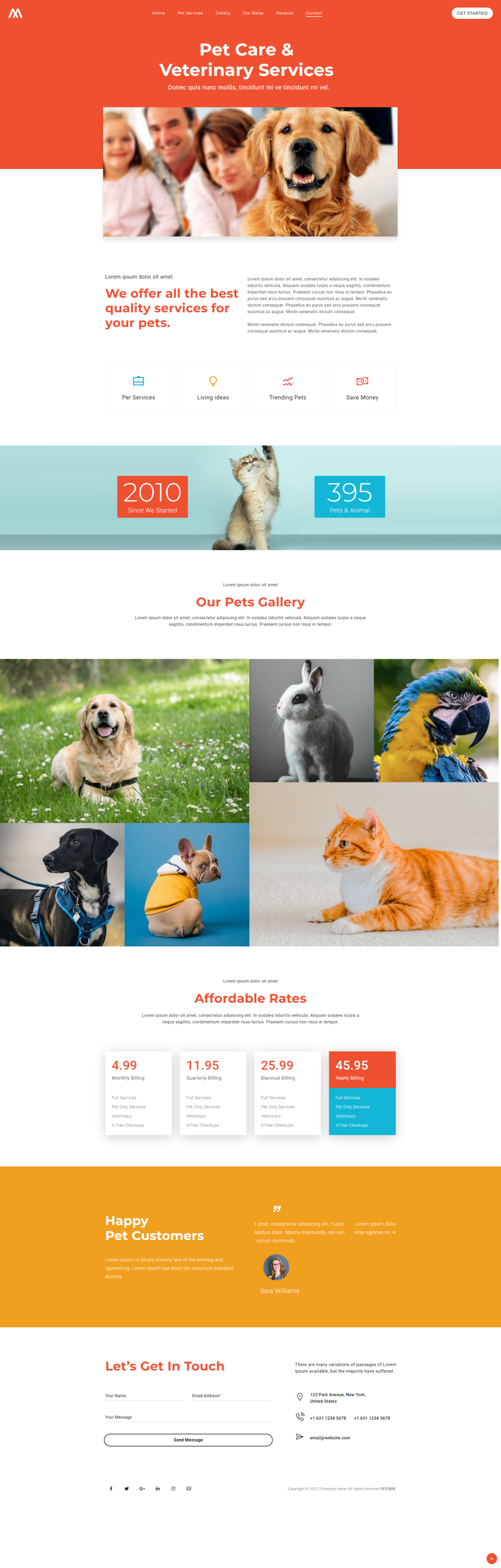 宠物护理网站页面设计，响应式宠物网站模板