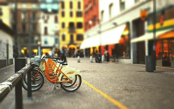 街景风光模糊背景一排自行车