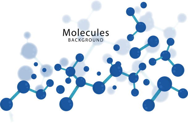 蓝色化学分子PNG透明图，手绘卡通风格，AI格式，高清下载