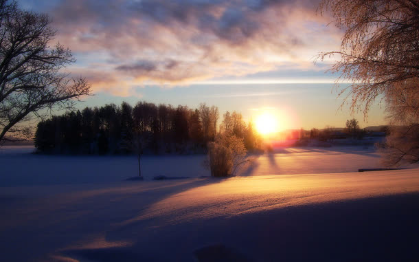 冬日黄昏美景阳光