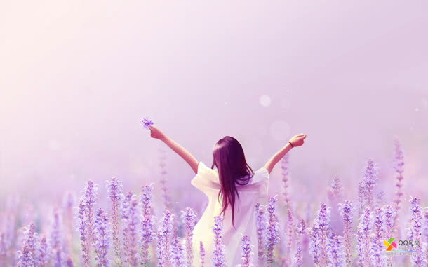 紫色梦幻薰衣草美女壁纸