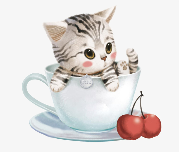 可爱卡通茶杯里的小猫