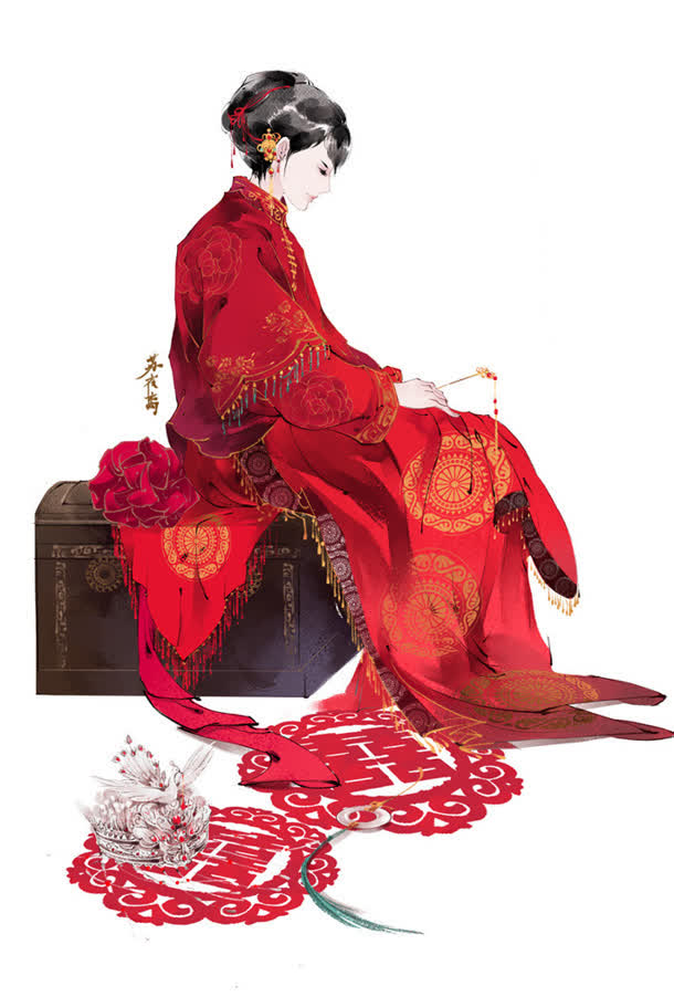 手绘水墨中国风新娘