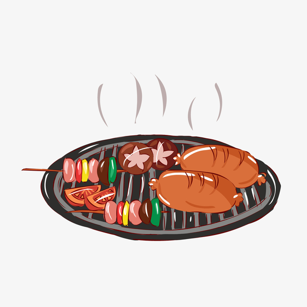 冬季热气腾腾的简笔画小清新美食铁板烧烤