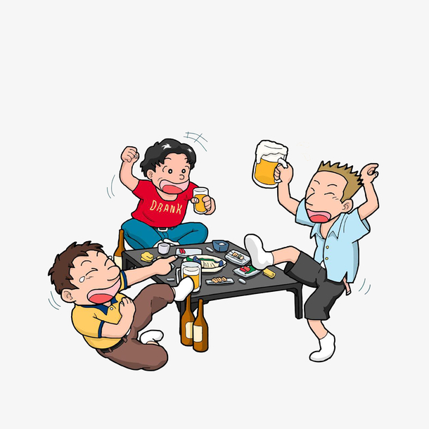 卡通哥们朋友聚会尽情喝酒素材