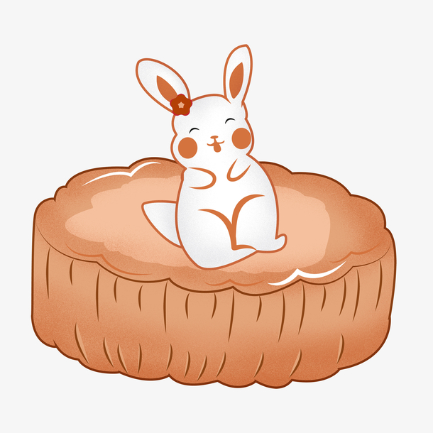 手绘中秋节坐在月饼上的可爱白兔元素设计