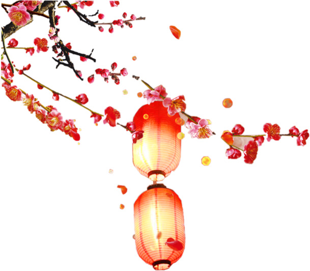 古风手绘梅花灯笼插画，高清PNG透明素材，中国风装饰元素，一键下载