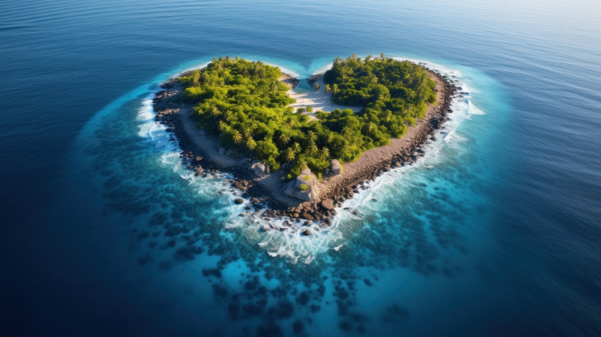 心形岛屿 蓝色大海 4K风景壁纸