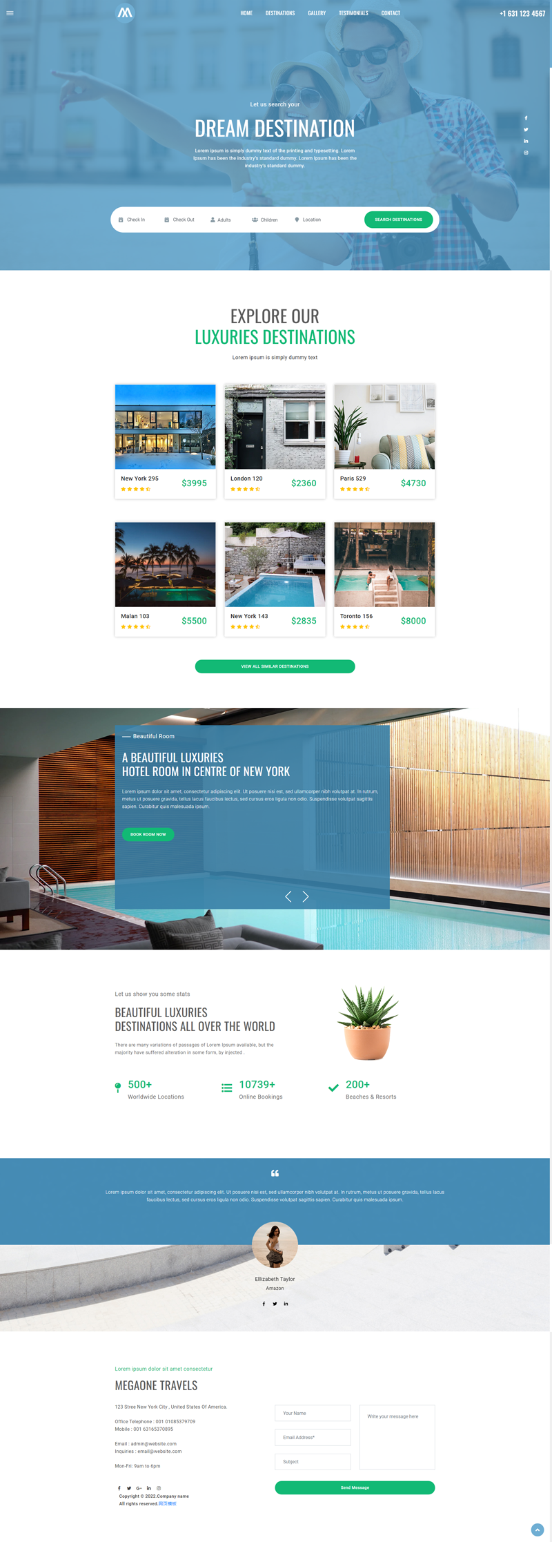 旅游网站模板html5，一站式旅行网站界面设计模板
