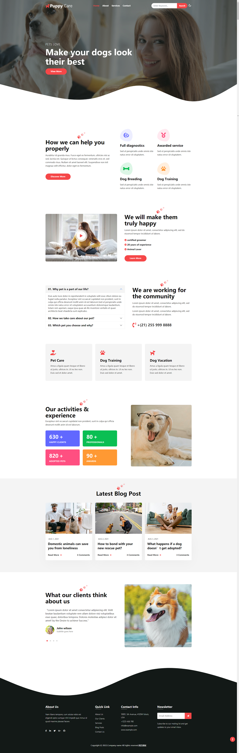 宠物类网站设计，关爱宠物宣传网页设计模板