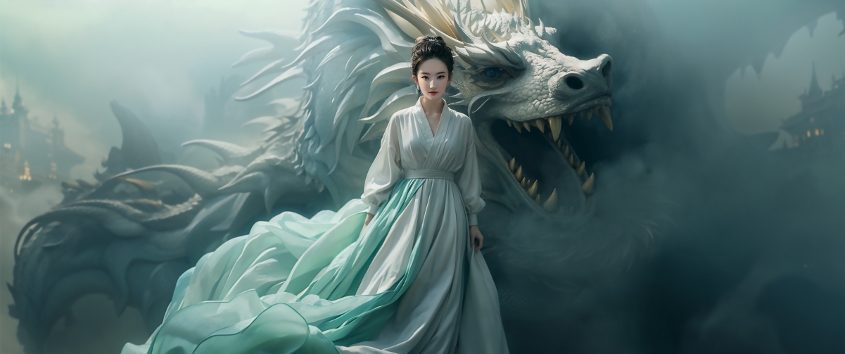 小龙女唯美龙图案，4K高清动漫壁纸，带鱼屏专属，3440x1440分辨率，一键下载