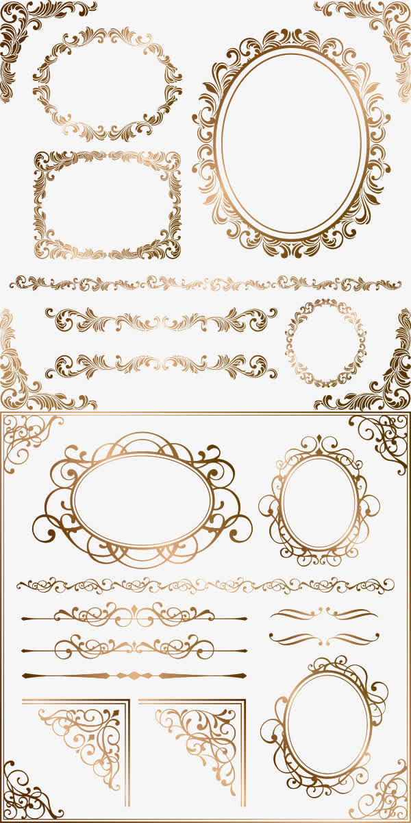 欧式金属花纹边框PNG透明图片，精美装饰元素与图案设计素材下载