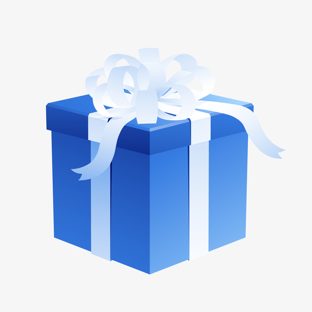 节日生日银色丝带蓝色礼物盒元素
