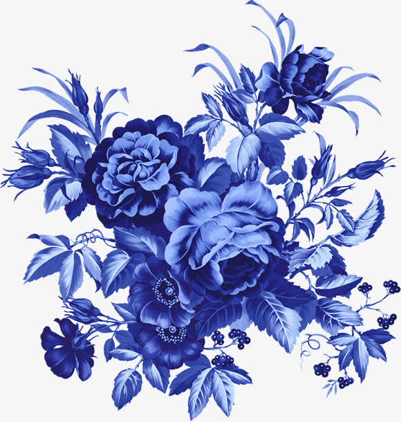 蓝色青花瓷设计花朵