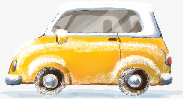 手绘冬季黄色小车