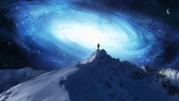 雪山顶的宇宙星辰海报背景