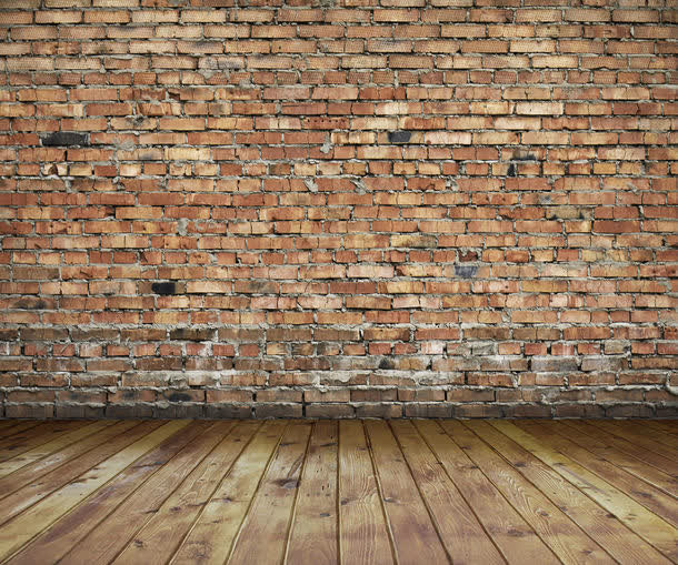 红砖墙壁与木地板背景