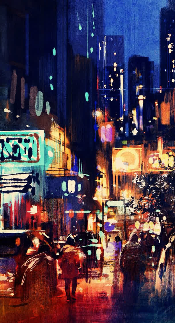 水彩城市夜景壁纸