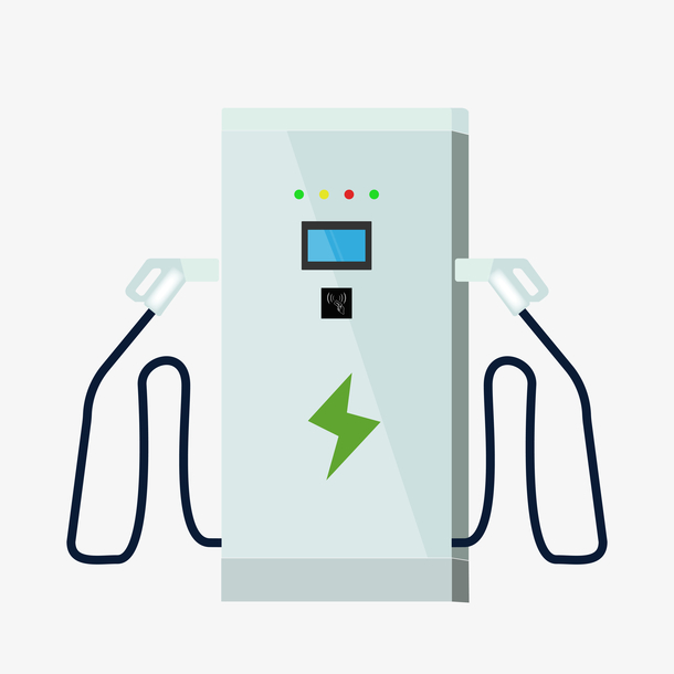 绿色电动新能源汽车矢量卡通充电桩