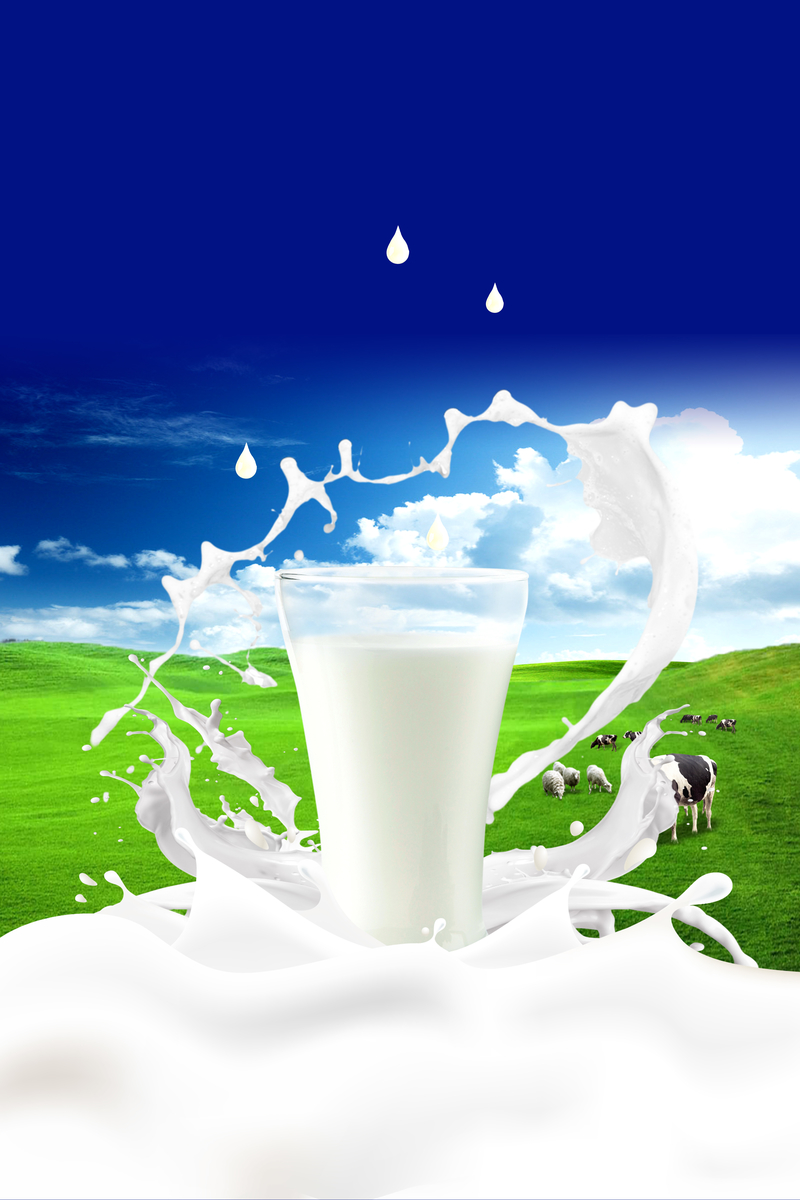 新鲜草原奶源牛奶广告海报背景素材