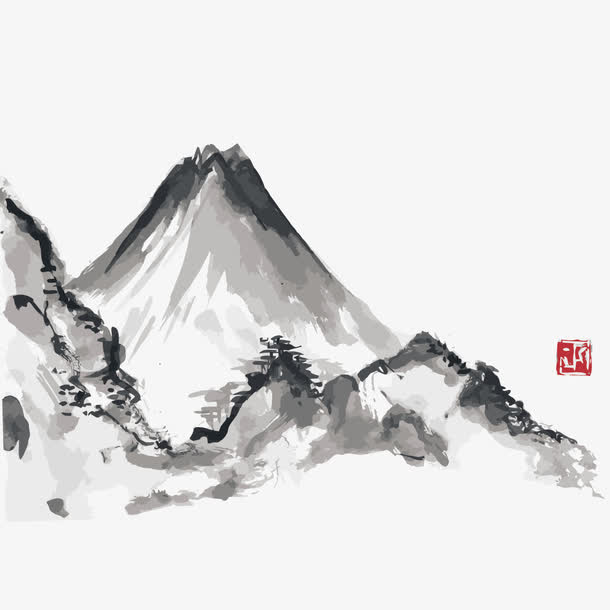 矢量水墨山，高清PNG透明图片，笔触装饰元素，AI格式设计素材下载