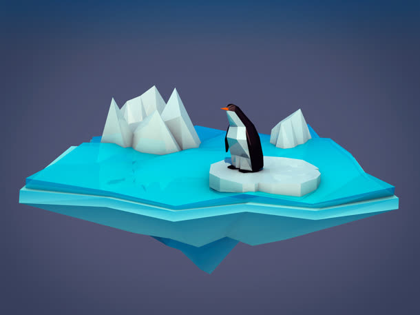 冰山上的企鹅卡通海报背景
