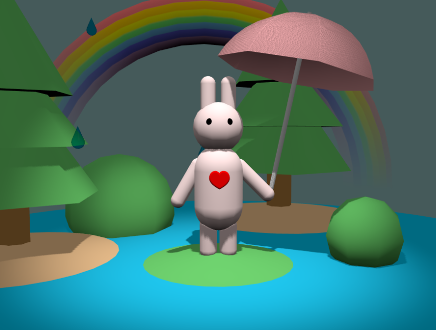 3D下雨动画，兔子撑伞的动漫素材