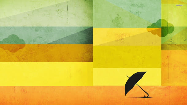 黄色正方形黑色雨伞卡通