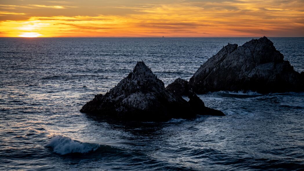 岩石 大海 地平线 风景 自然 晚 4k壁纸 3840x2160