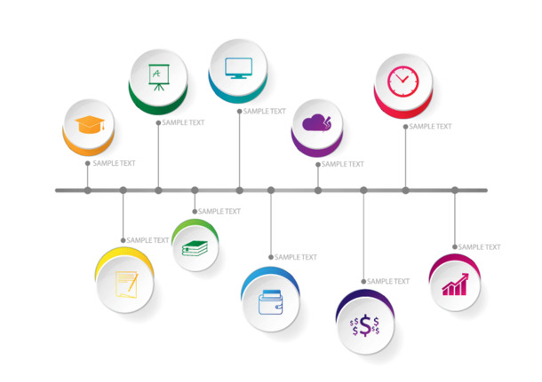 商务PPT必备，信息分类圆环时间轴矢量PNG透明图片素材，免费下载！