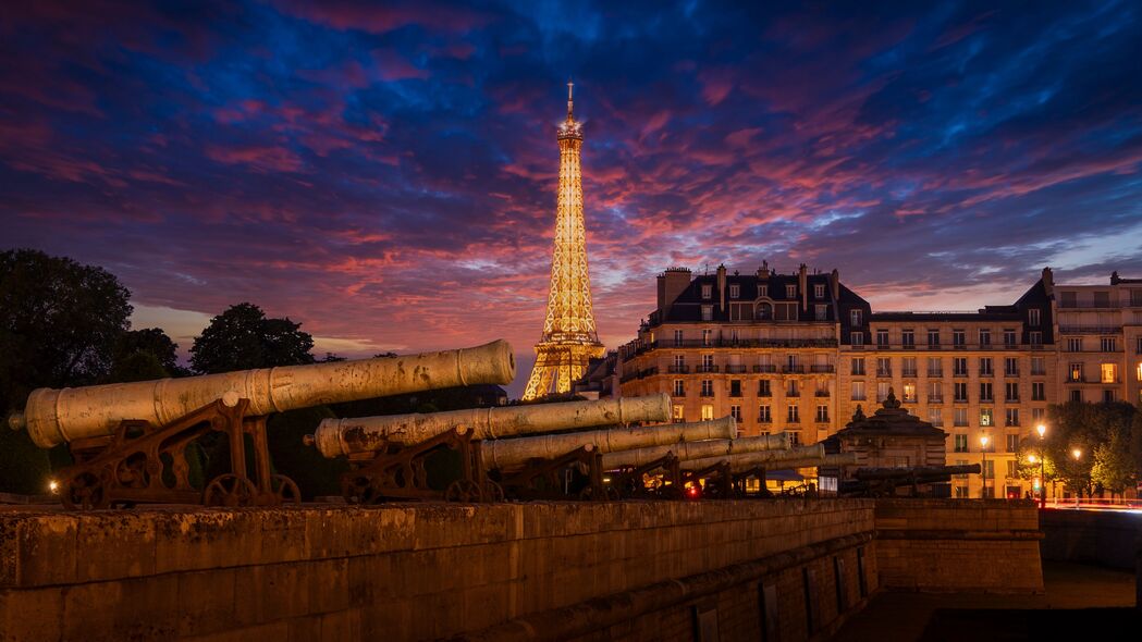 埃菲尔铁塔 铁塔 巴黎 法国 枪 晚 4k壁纸 3840x2160