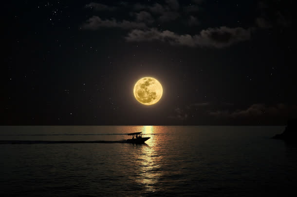 夜晚湖面月亮海报背景