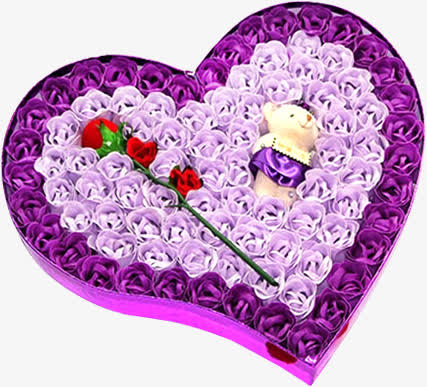 浪漫紫色玫瑰花束心桃礼盒