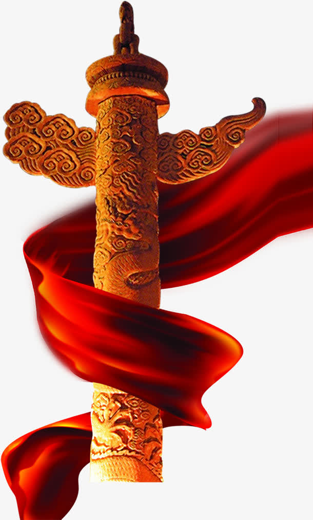 高清红色丝绸围绕柱子