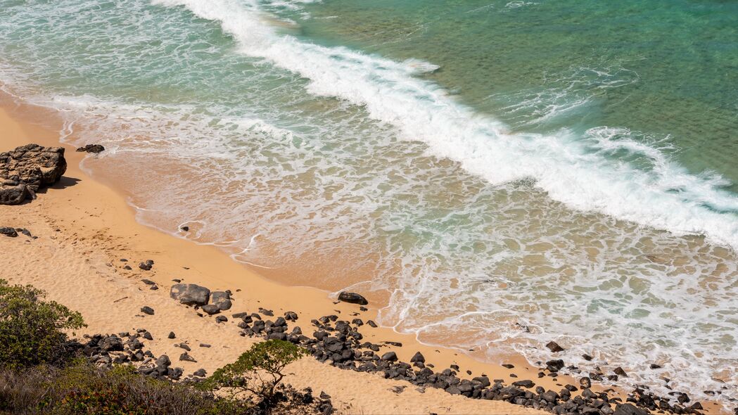 大海 泡沫 海滩 石头 沙子 自然 4k壁纸 3840x2160