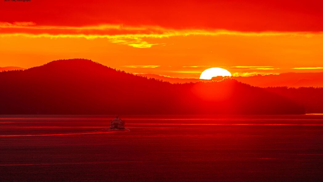 日落 太阳 山 海 自然 红色 4k壁纸 3840x2160