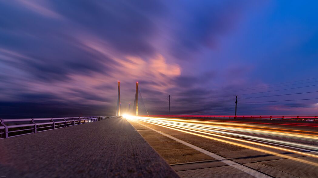 道路 桥梁 辉光 冰灯 天空 4k壁纸 3840x2160