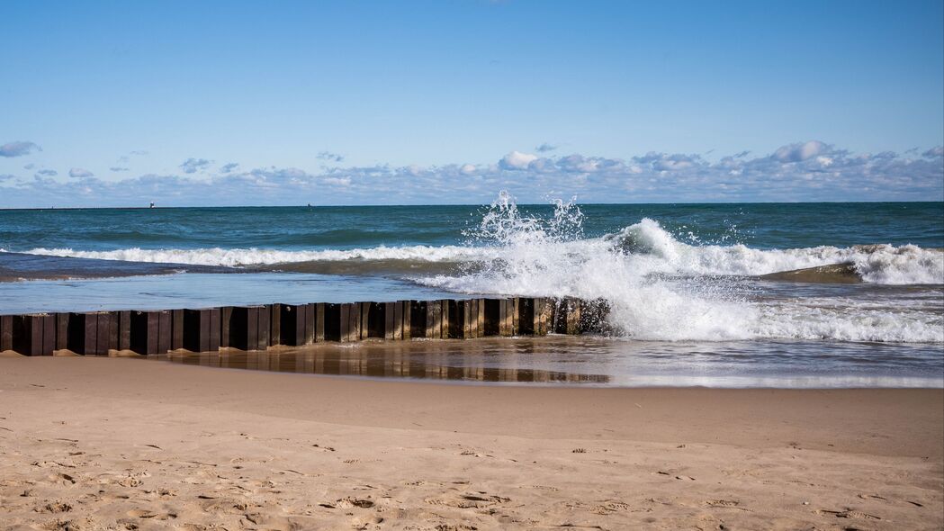 大海 海浪 飞溅物 码头 海岸 4k壁纸 3840x2160