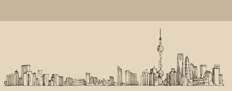 手绘素描上海城市旅游海报背景