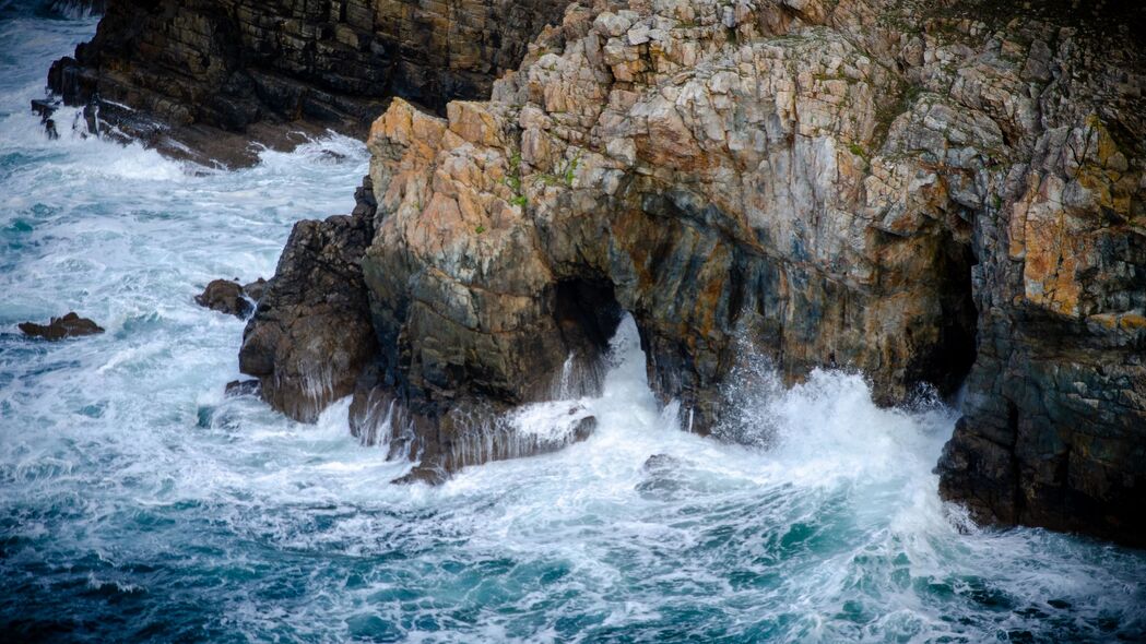 岩石 洞穴 大海 海浪 泡沫 自然 4k壁纸 3840x2160